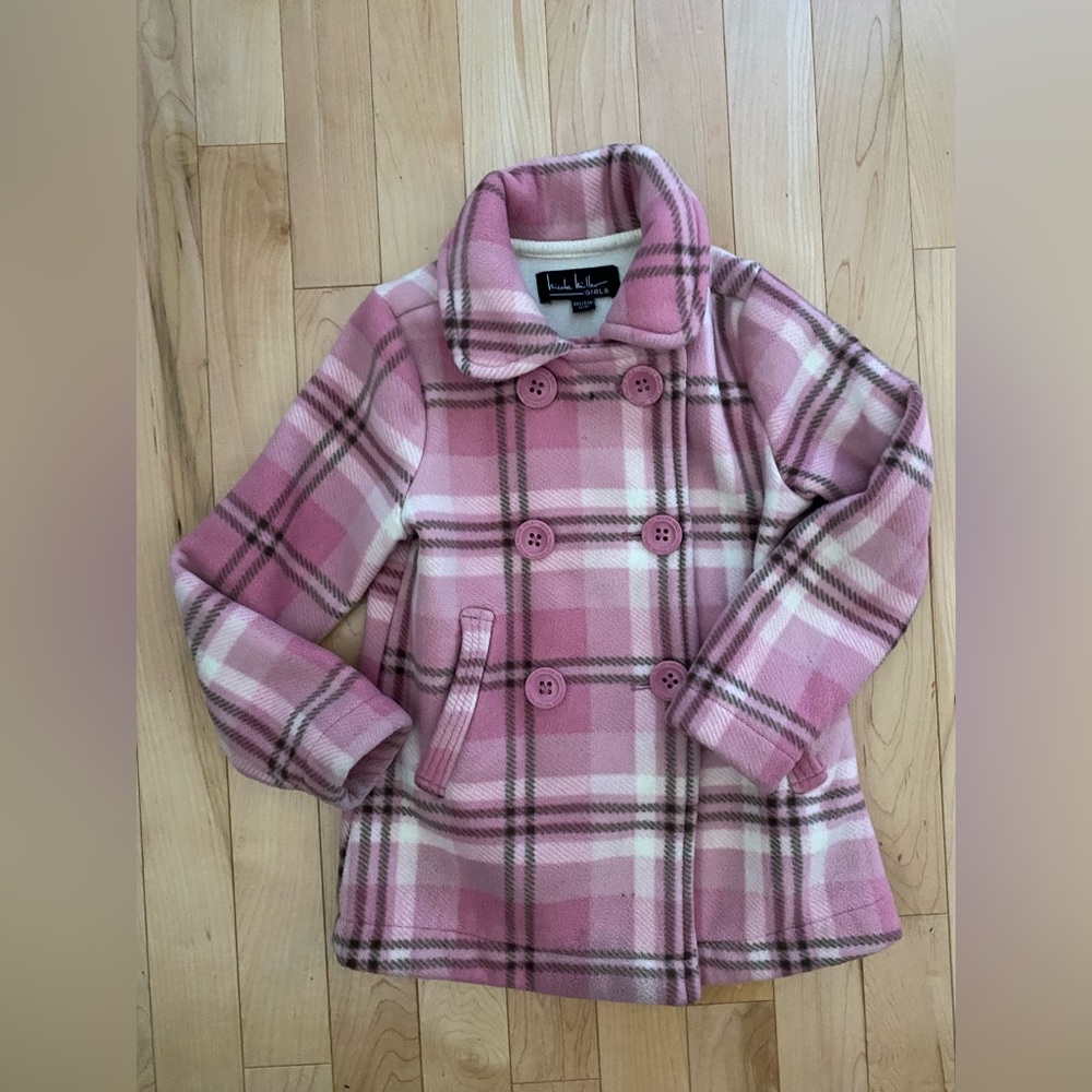 Nicole Miller Pink Plaid Pea Coat Size 2/3